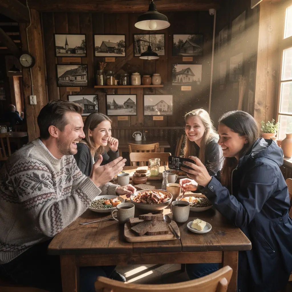 A panoramic landscape of rolling hills and forested areas, highlighting Latvia's natural beauty as seen from the road.